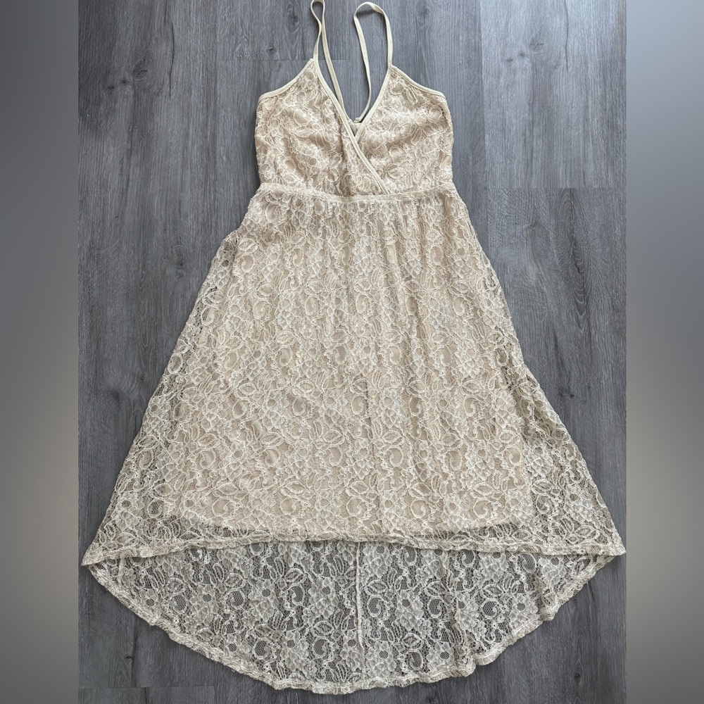 Audrey Ivory Cream Coquette Lace Crisscross Back Dress | Size M